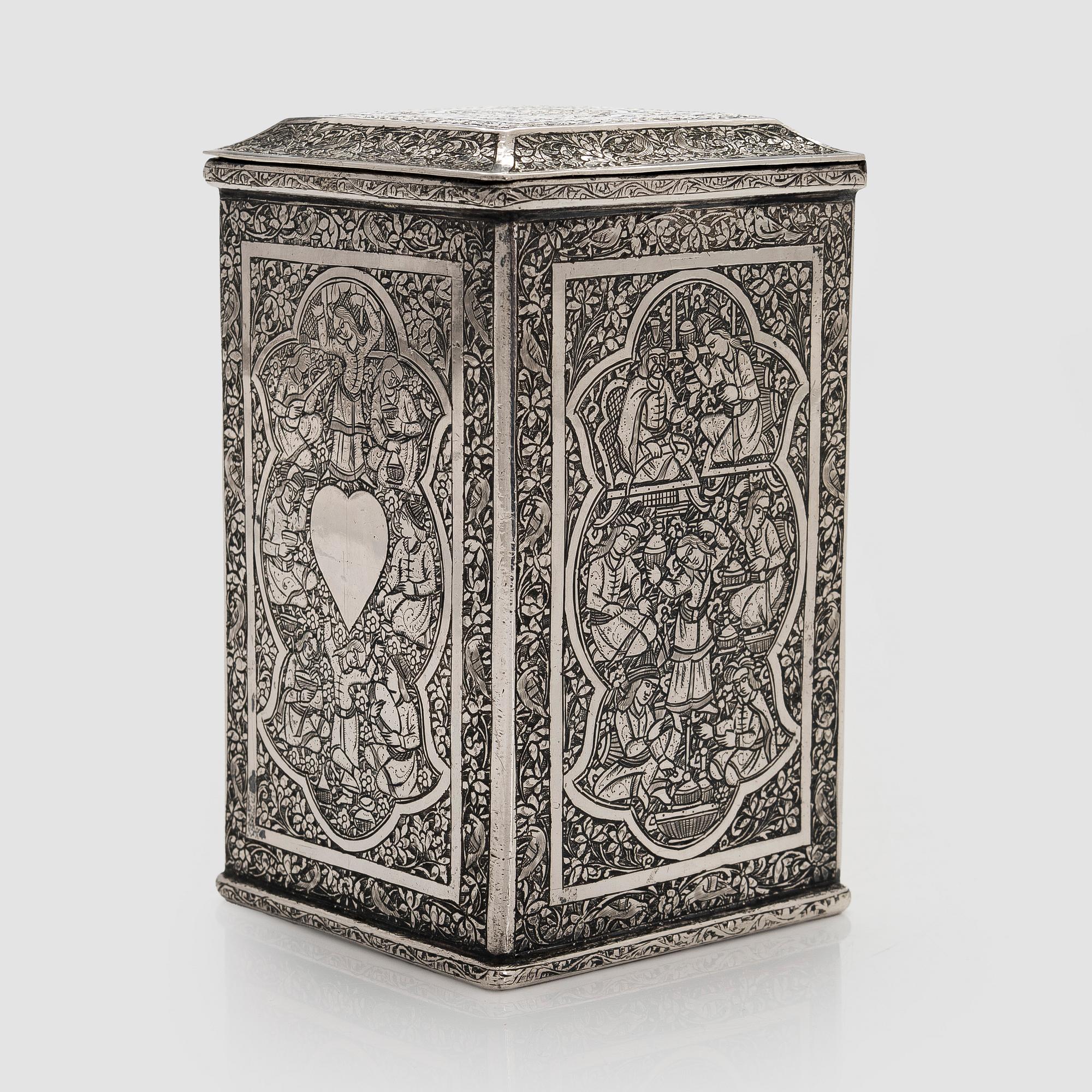 A Persian silver tea caddy, first half of the 20th century.