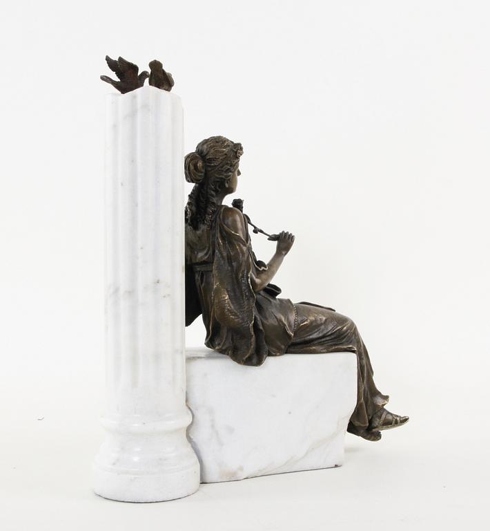 FIGURIN, patinerad brons och alabaster, 1900/2000-tal.