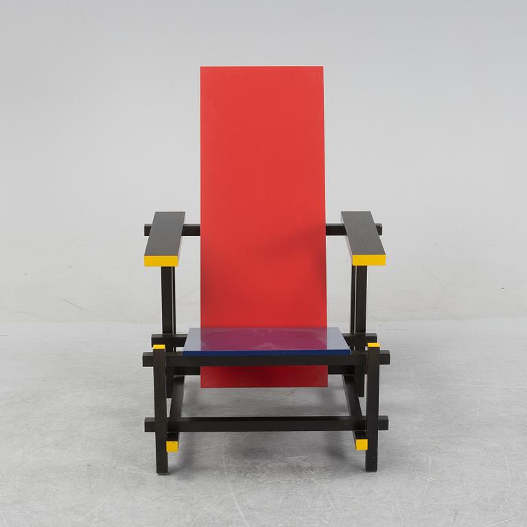 Gerrit Rietveld, armchair, "Red and blue chair", Cassina numbered 4848.