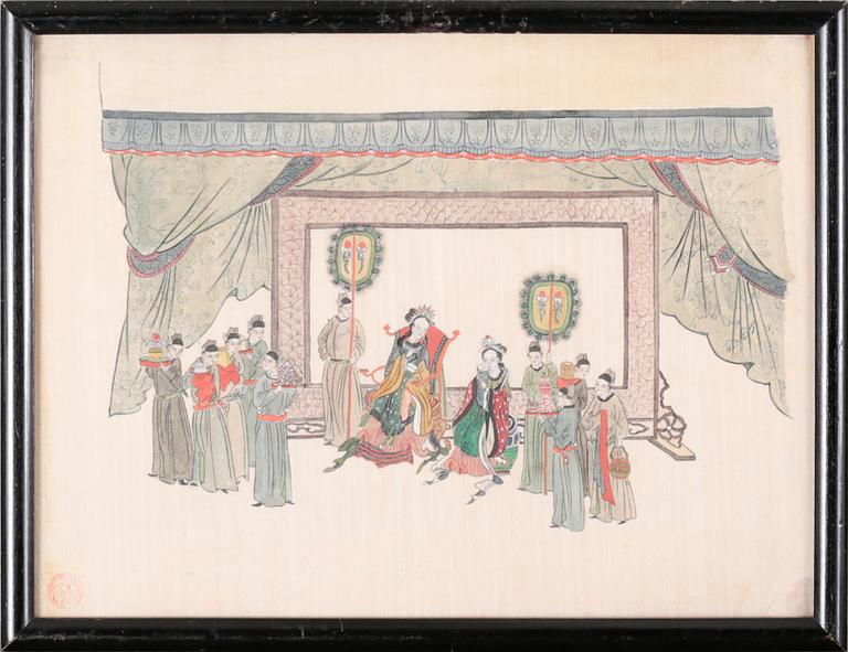UNKNOWN ARTIST, four silk paintings, 20th century.