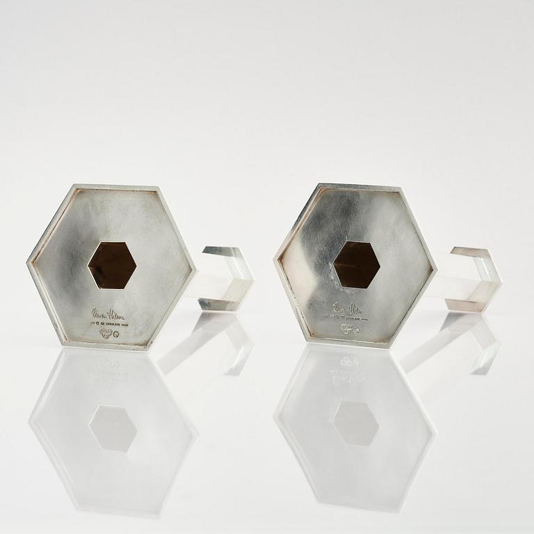 Wiwen Nilsson, a pair of sterling silver candlesticks, Lund, Sweden, 1973-1974.
