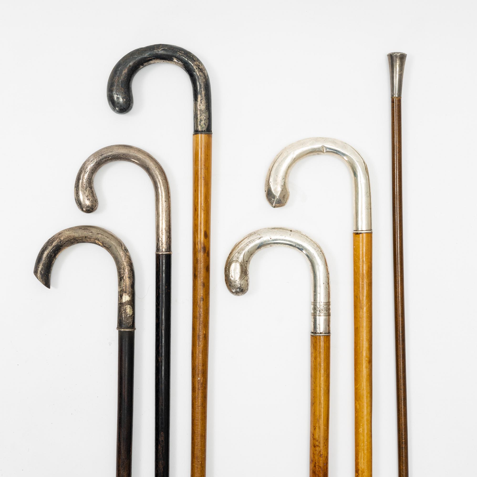 Käppar, 6 st, trä och silver, bl.a. MGAB, Uppsala, 1960.