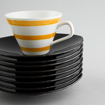 Ten teacups with saucers, porcelian, "Siam", maybe by Marianne Westman, Rörstrand, mid 20th century.