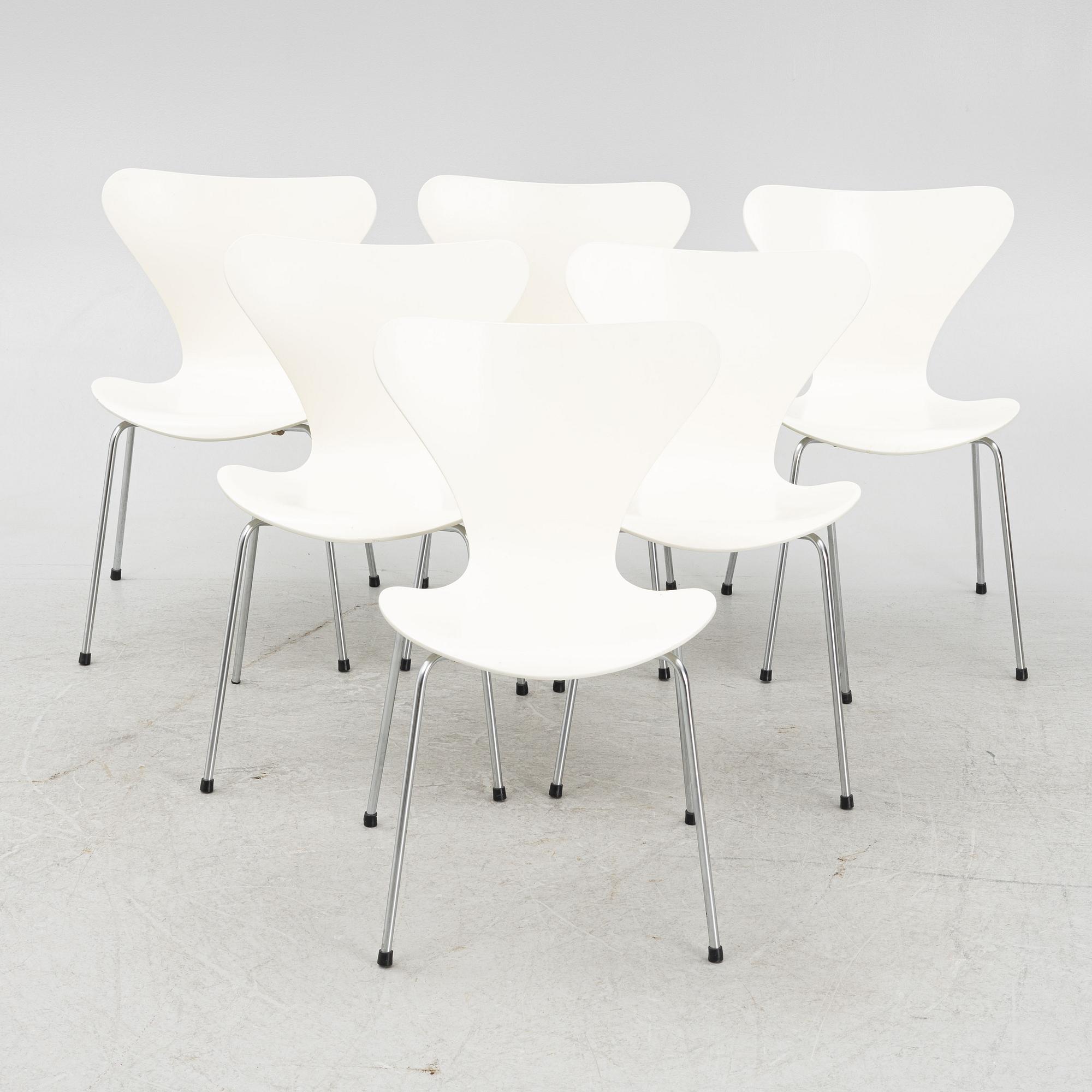 Arne Jacobsen, stolar 6 st, "Sjuan", Fritz Hansen, Danmark, 1967.
