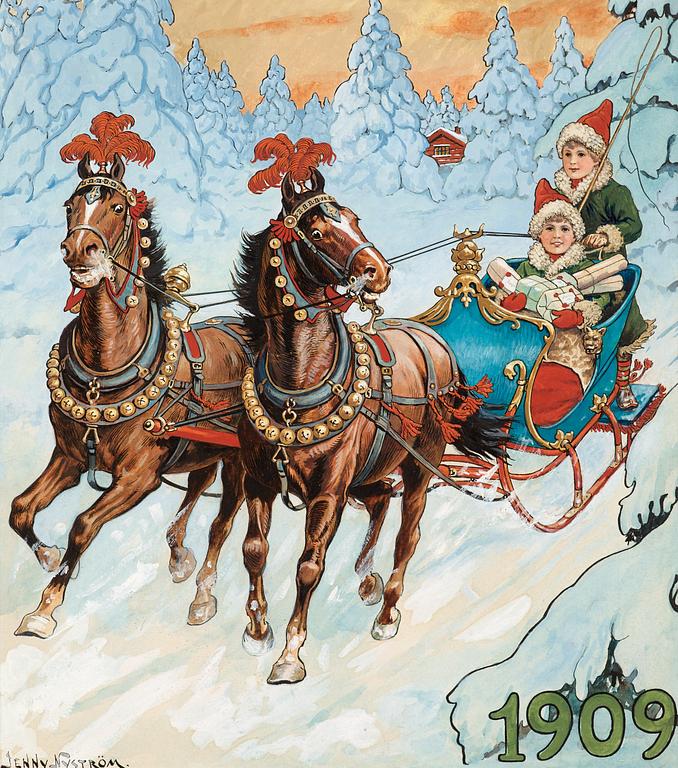 Jenny Nyström, Children in a sleigh.