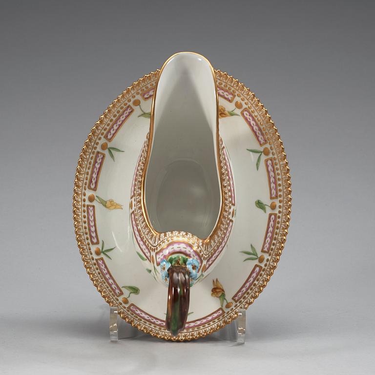 A set of three Royal Copenhagen 'Flora Danica' serving dishes and a sauce boat, Denmark, 20th Century.
