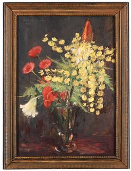 927. Olle Hjortzberg, Still life with orchid, poppy and lillies.