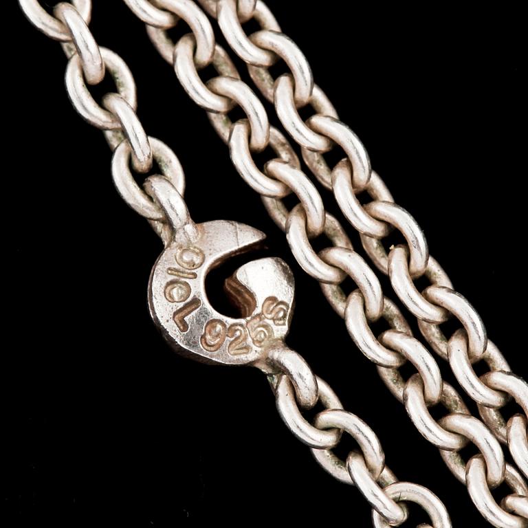 COLLIER, silver, 18k guld samt 2 briljantslipade diamanter, troligtvis Charlotte Lynggaard för Ole Lynggaard. Vikt 17g.