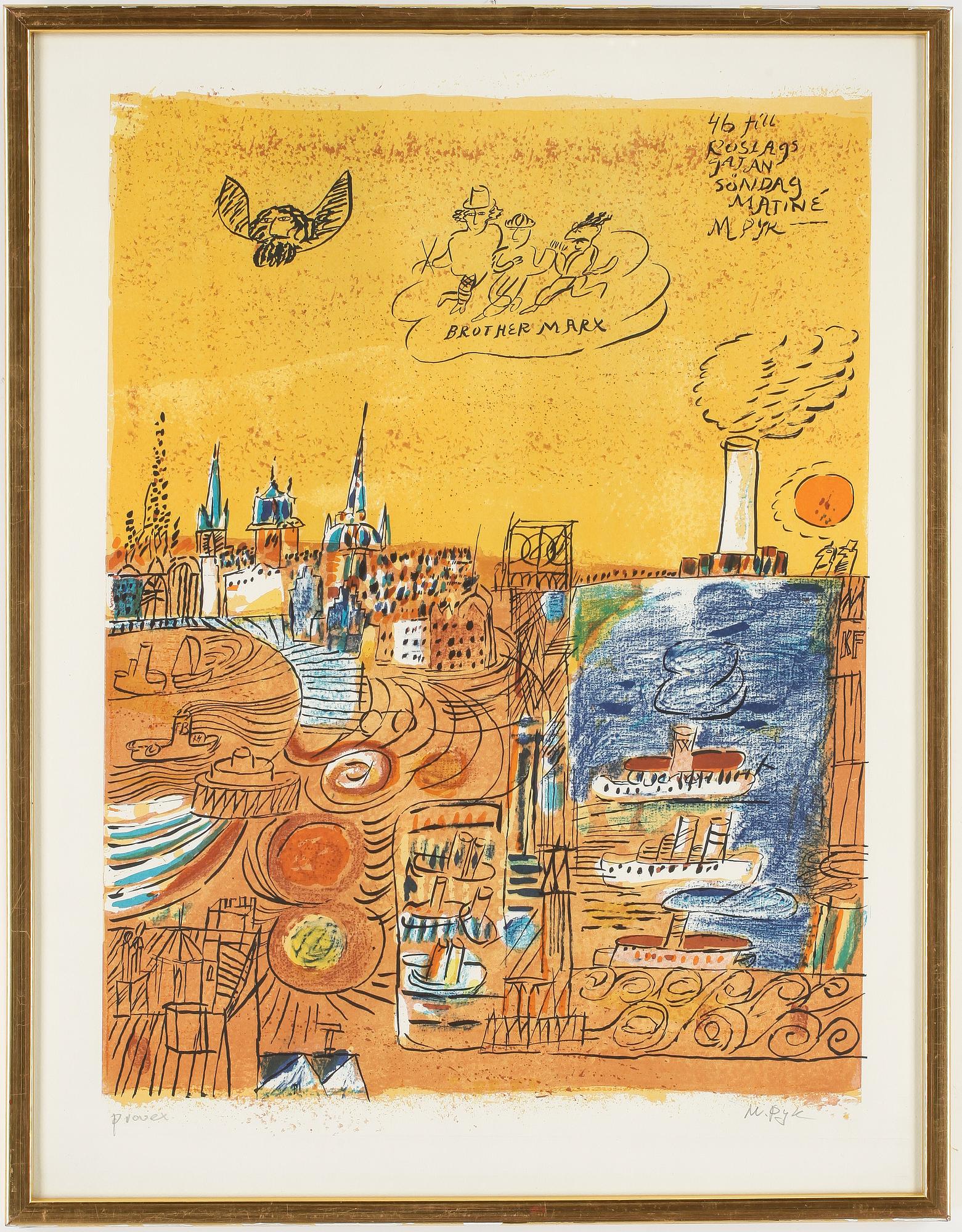 MADELEINE PYK, färglitografi, provtryck, signerad.