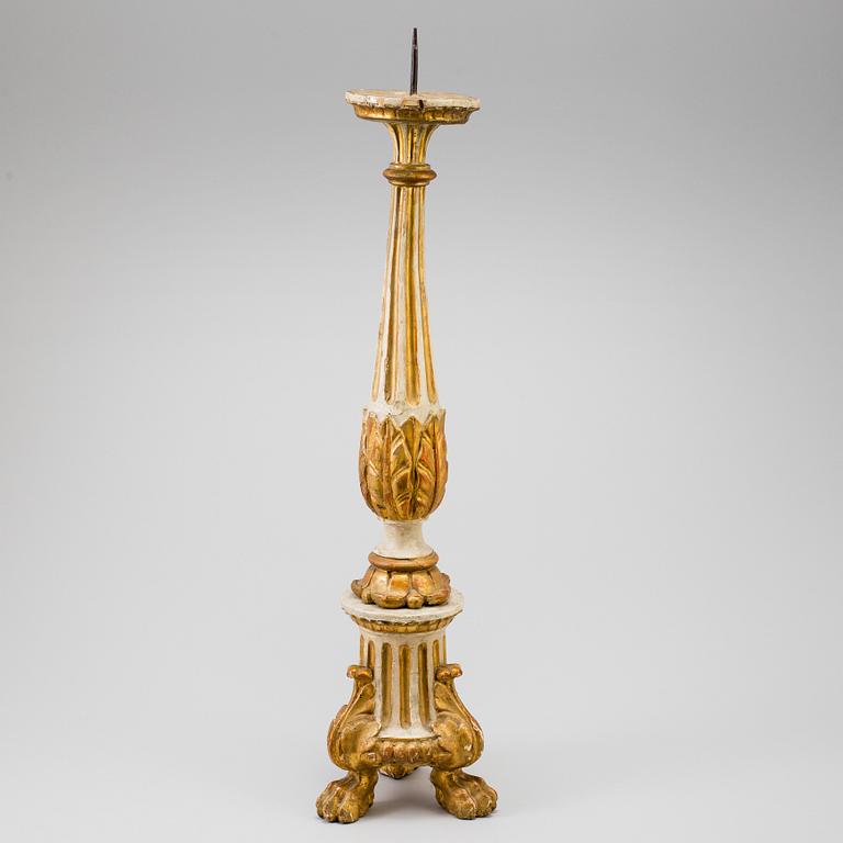 LJUSSTAKE, målat och bronserat trä,  1800-tal.