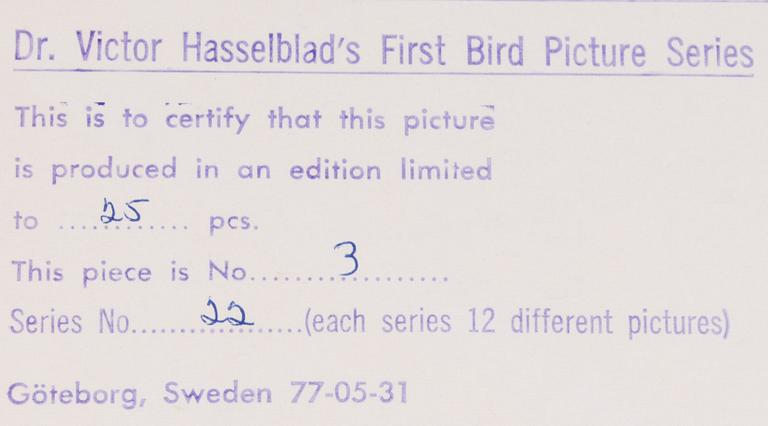 VICTOR HASSELBLAD, fotografier, 12 st, signerade, daterade och numrerade, ur serien nr 22.