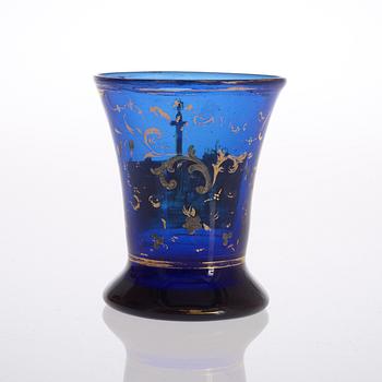 A Russian silver gilt blue glass beaker, first half of 19th Century.