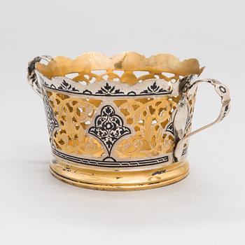 Servisdelar, 6 st, Kubachi, niello, silver, delvis förgyllt, Ryssland 1960-tal.