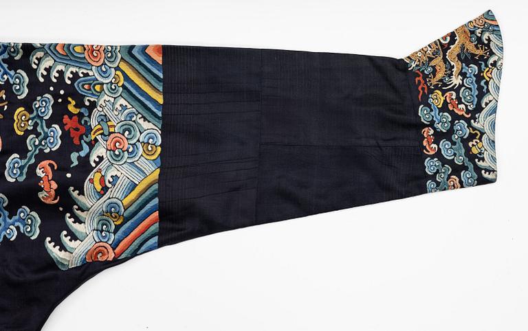 A midnight blue silk 'Chao Pao'/ceremonial robe, Qing dynasty, 1850's.