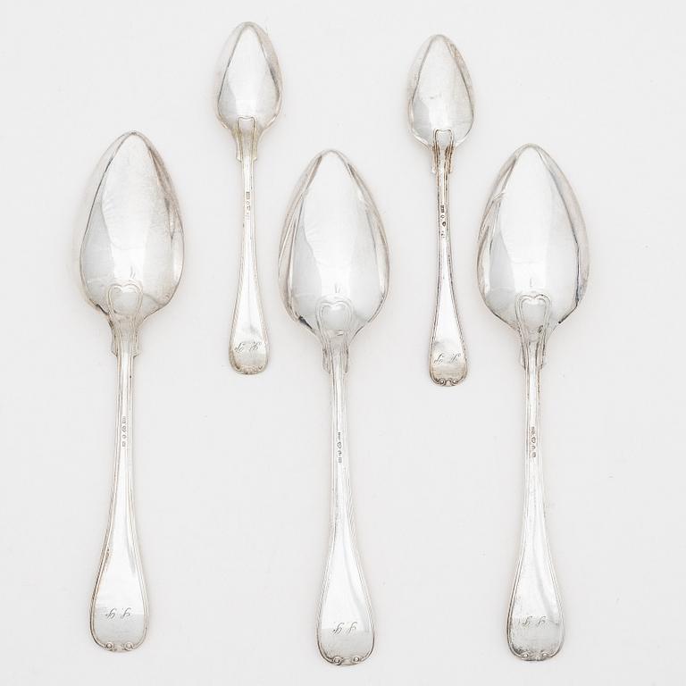 Dinner spoons, 12 pcs, as well as tea spoons, 12 pcs, silver, old French, mostly CF Carlman, Stockholm 1897-1898.
