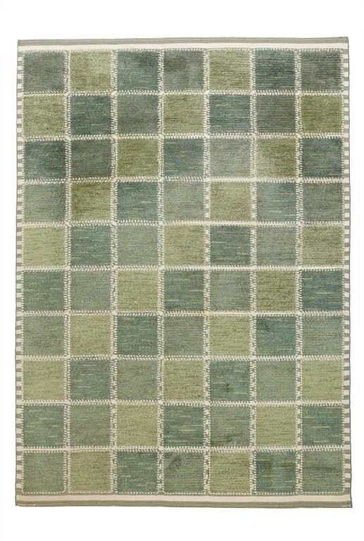 Barbro Nilsson, A CARPET, "Gyllenrutan grön", knotted pile in relief, ca 288,5 x 204,5 cm, signed AB MMF BN.