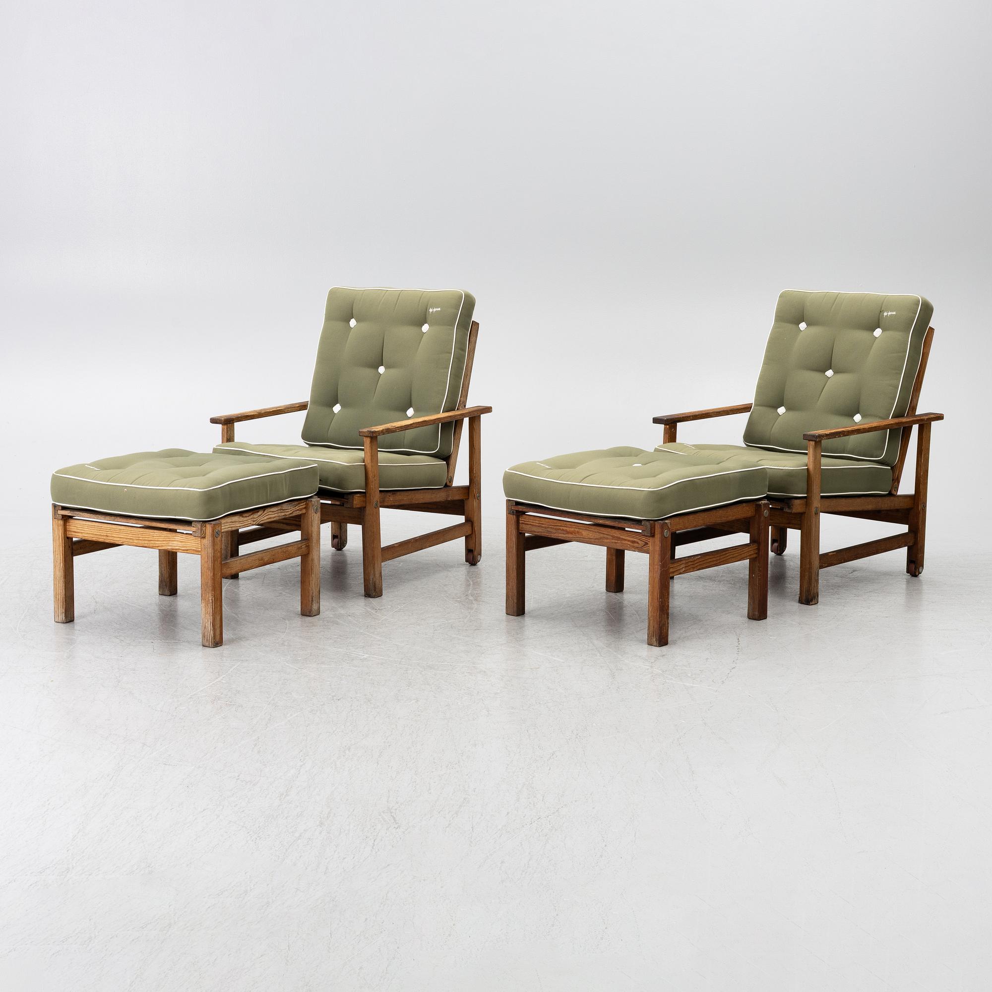 Elsa Stackelberg, a pair of garden armchairs with ottomans, Fri Form, Edsbruk, 1980s.