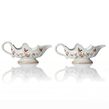 A pair of famille rose sauce boats, Qing dynasty, Qianlong (1736-95).