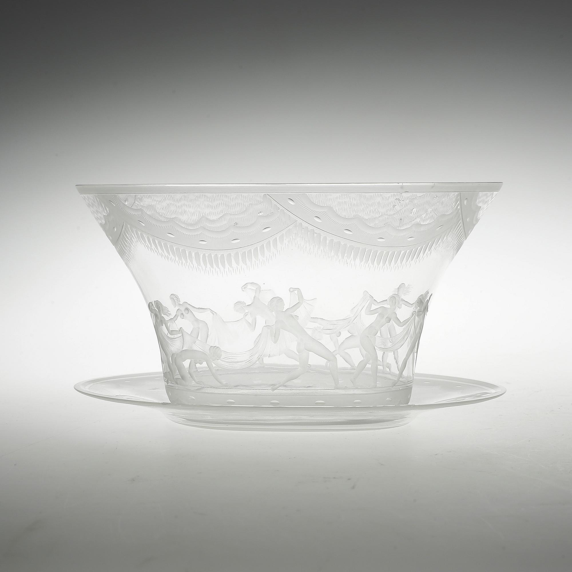 SKÅL samt FAT, glas, Simon Gate, "Slöjdansen", Orrefors, 1920-tal.