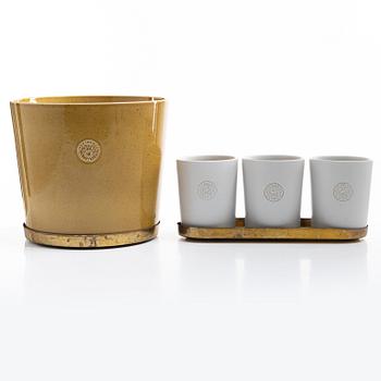 Erika Pekkari, four flower pots with brass saucers, Firma Svenskt Tenn, Sweden.