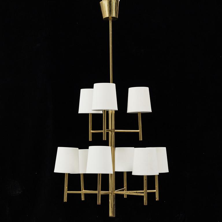 A brass chandelier, mid 20th century.