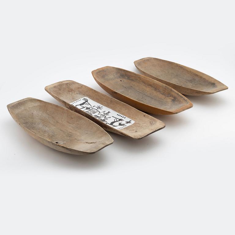 Four wooden bowls, 19th-20th Century.