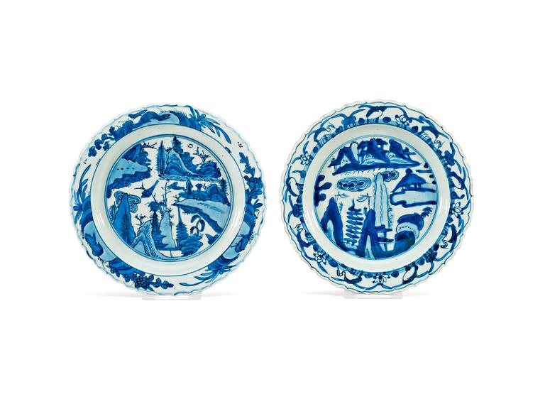 Two blue and white dishes, Ming dynasty, Tianqi (1621-27).