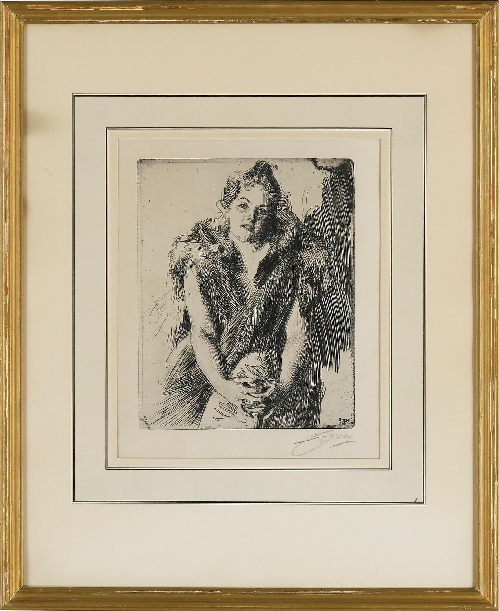 ANDERS ZORN,etsning (II état av II), 1911, signerad med blyerts.