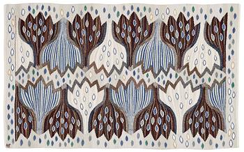 895. TAPESTRY. "Blå Crocus". Gobelängvariant (tapestry variation). 58,5 x 93,5 cm. Signed AMF.