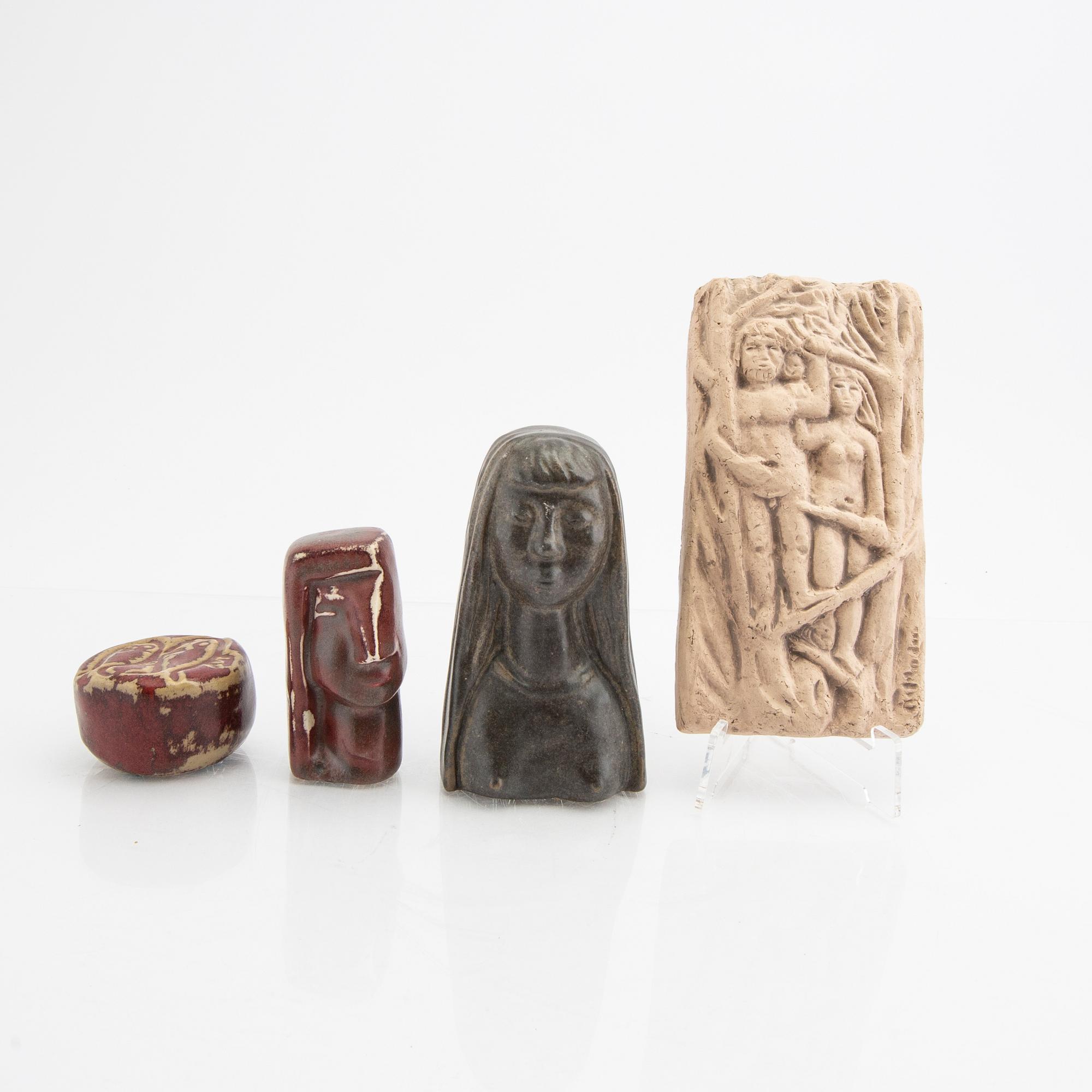 Åke Holm, a set of three signed figurines and a wall plaque.