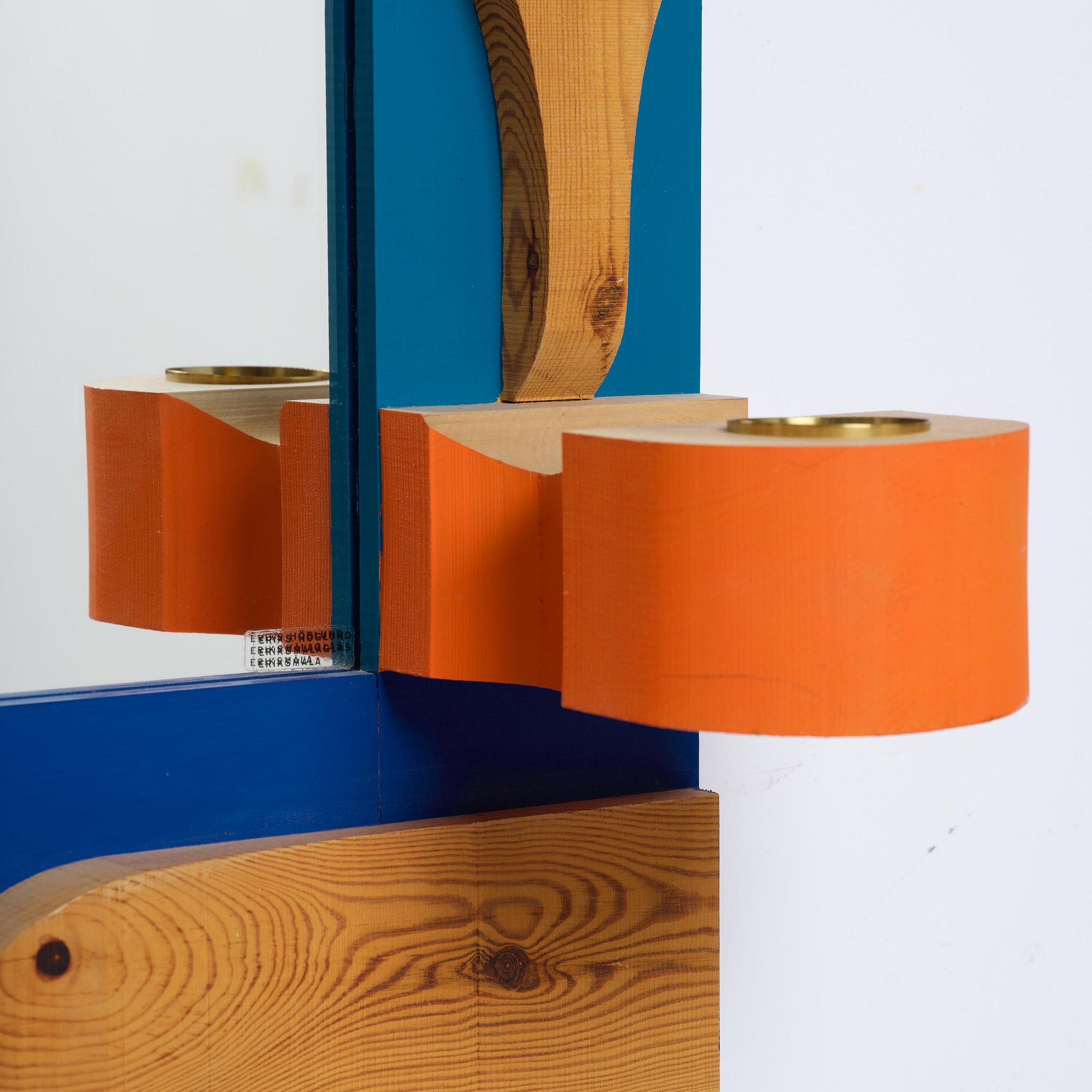 Erik Höglund, a wall mirror with two candle holders, Eriksmålaglas, Sweden, 1960s-70s.