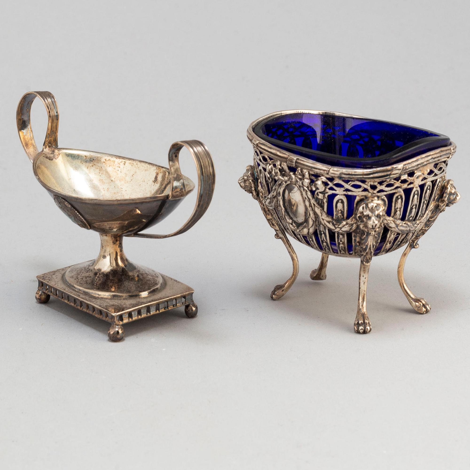 Six silver salt cellars, 19th century.