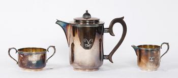 KAFFESERVIS, 3 delar, silver, C G Hallberg, 1952. Ca 700 gram.