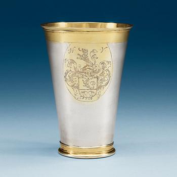 972. A Baltic early 18th century parcel-gilt beaker, makers mark of Matthias Dreier (1699-1710), Reval.