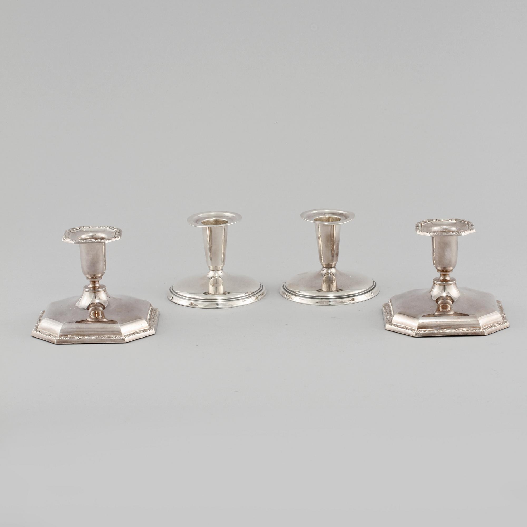 LJUSSTAKAR, 2 par, silver, omkring 1900-talets mitt.