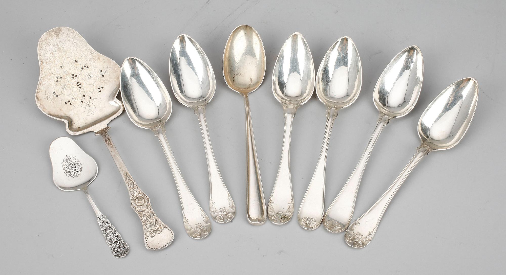 PART SILVER, 9 delar, bla Gustaf Theodor Folcker, 1800/1900-tal.
