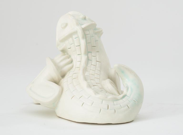 A Wilhelm Kåge stoneware figure of a dragon puppy, Gustavsberg ca 1940.