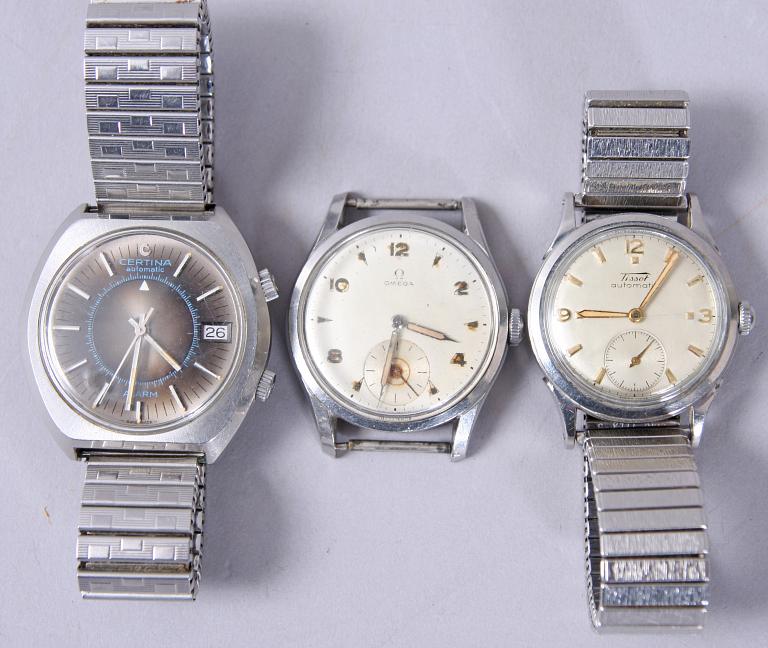 HERRARMBANDSUR, 3 st, Certina, Omega samt Tissot.