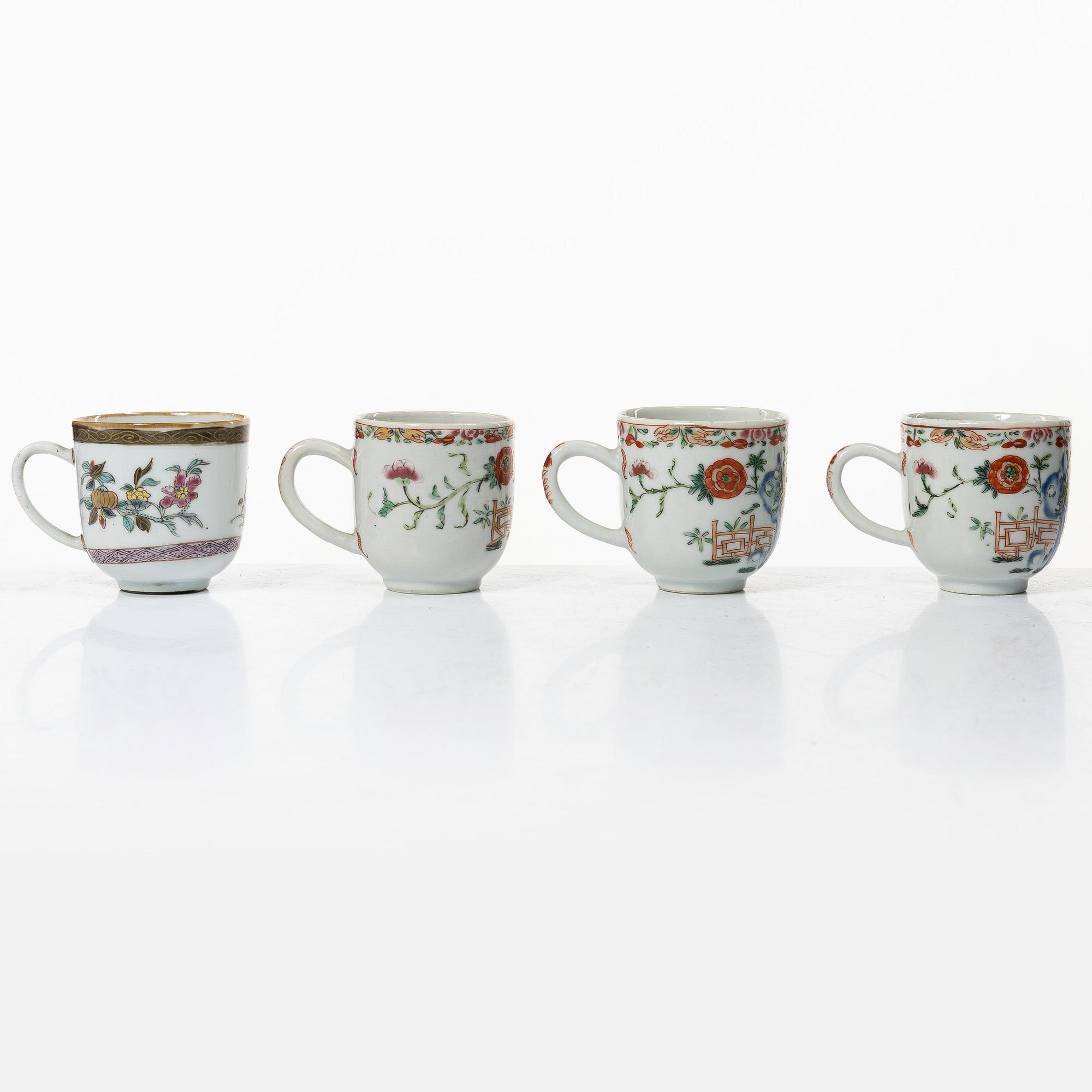 A group lot of 11 Chinese cups, Qing dynasty, Qianlong (1736-95).