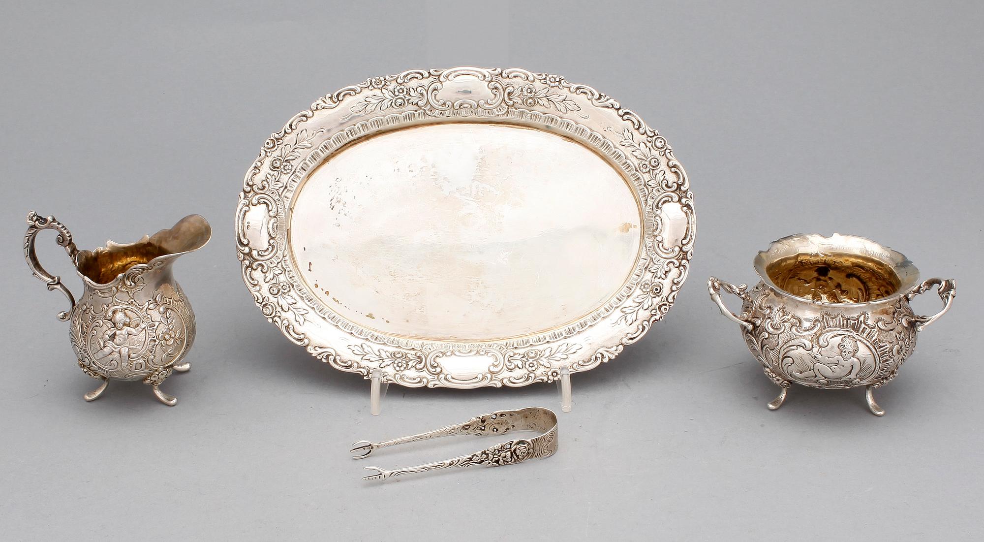 SERVISDELAR, 3st, silver, Tyskland, 1900-tal. Vikt ca 359g.