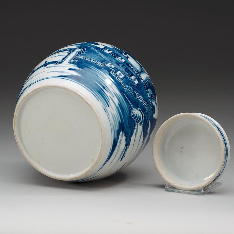 A blue and white jar with cover, Qing dynasty, Jiaqing (1796-1820).