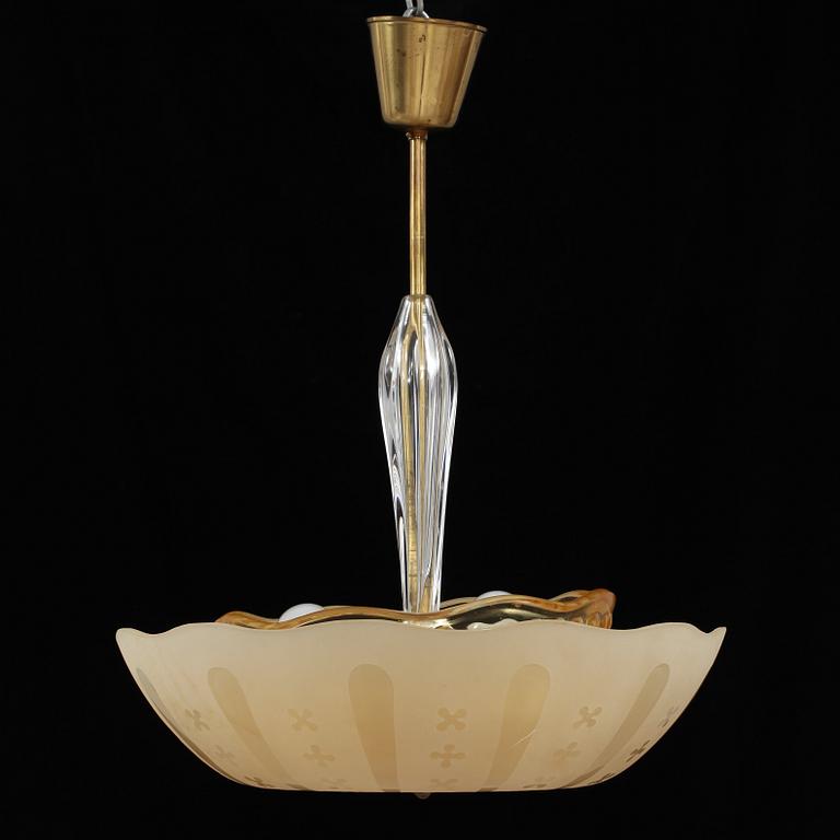 TAKLAMPA, glas, Orrefors, 1930/40-tal.