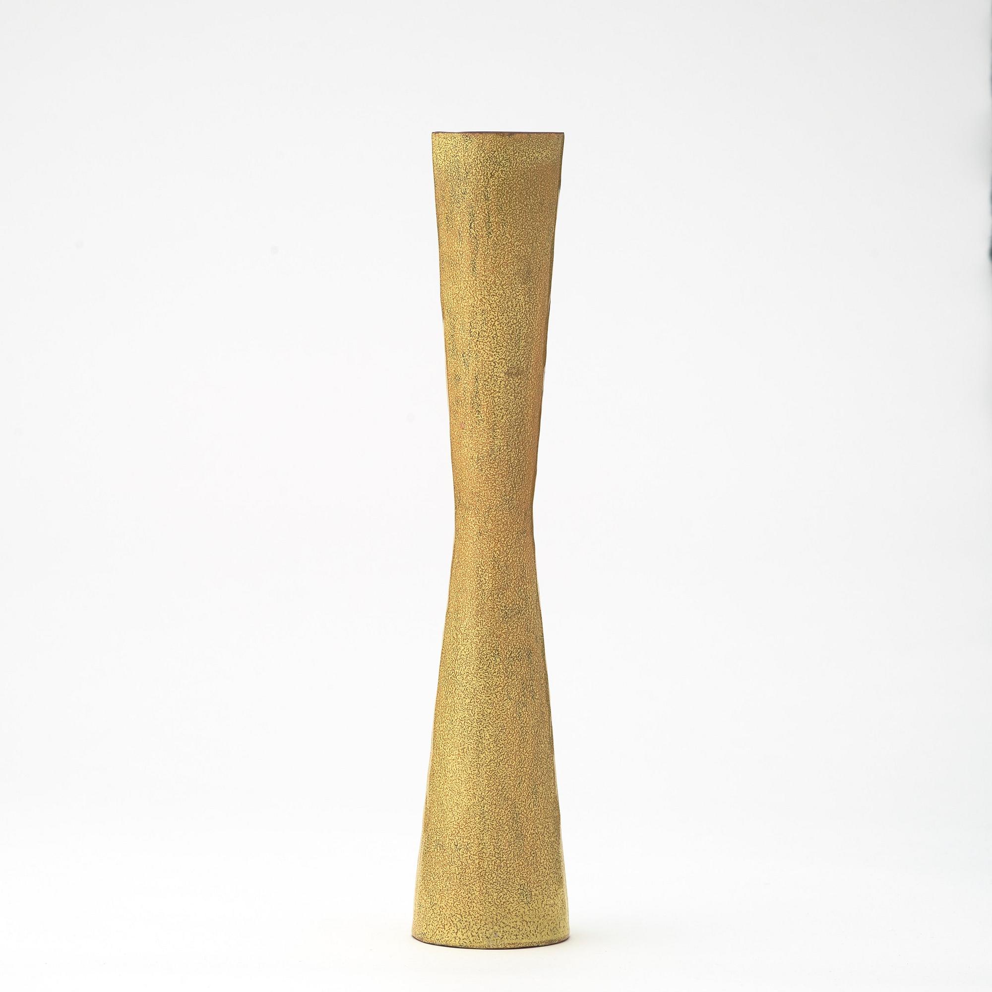 PAOLI DE POLI, a yellow and green enameled vase on copper, Italy 1950's.