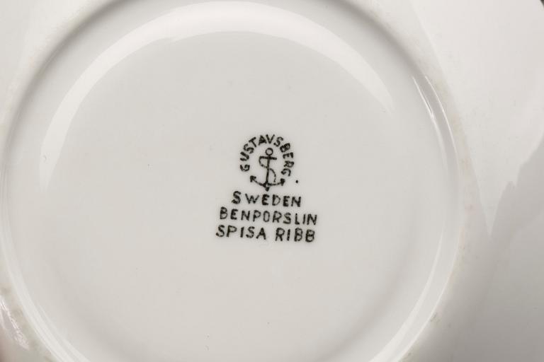 KAFFESERVIS, 18 st +2 st, flintporslin, "Spisa Ribb", Stig Lindberg, Gustavsberg.