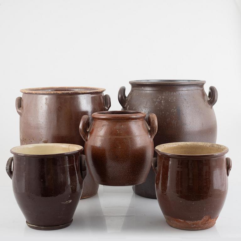 Pots, 5 pcs, 20th century.