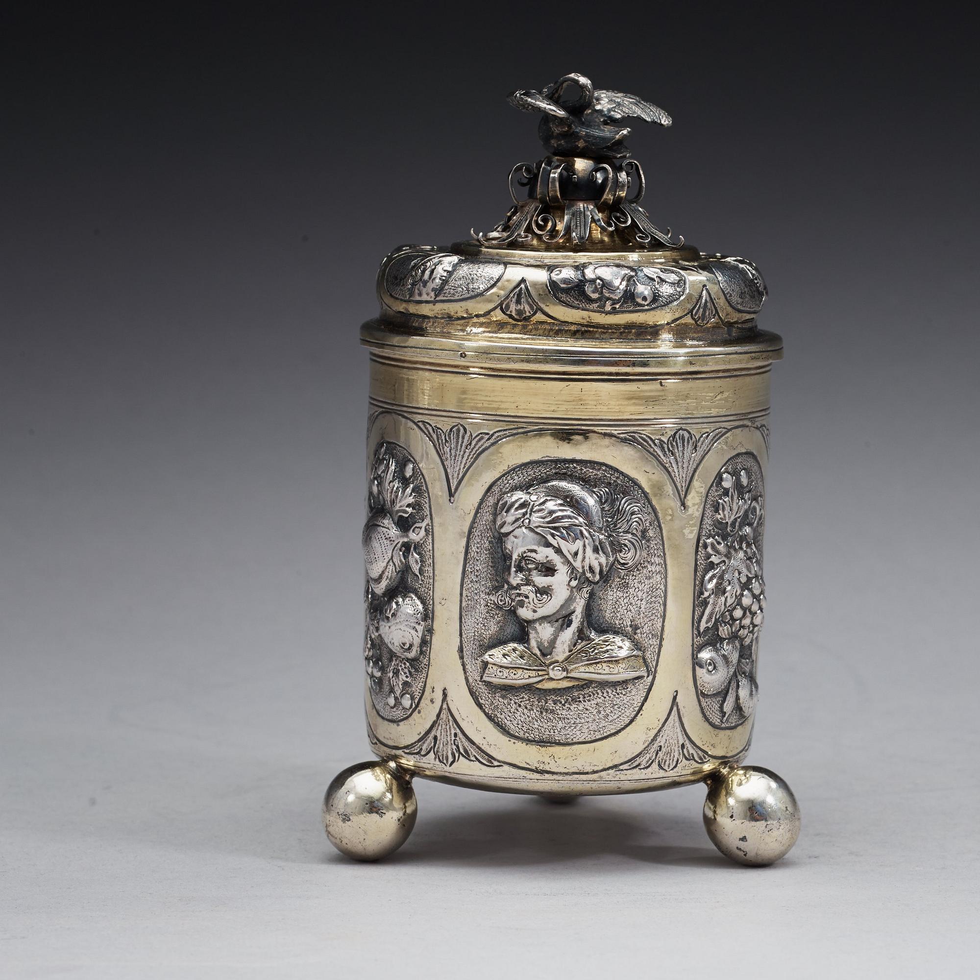 A German late 17th century parcel-gilt beaker and cover, marks of Jacob Pfaff, Nürnberg (1677-1708).