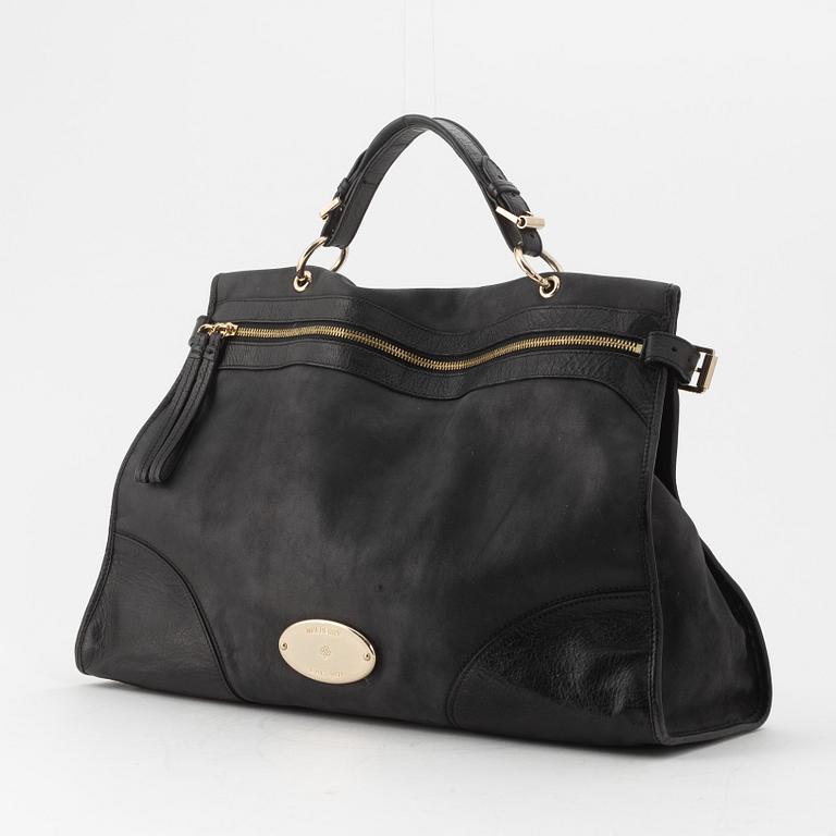 Mulberry, a black leather handbag.