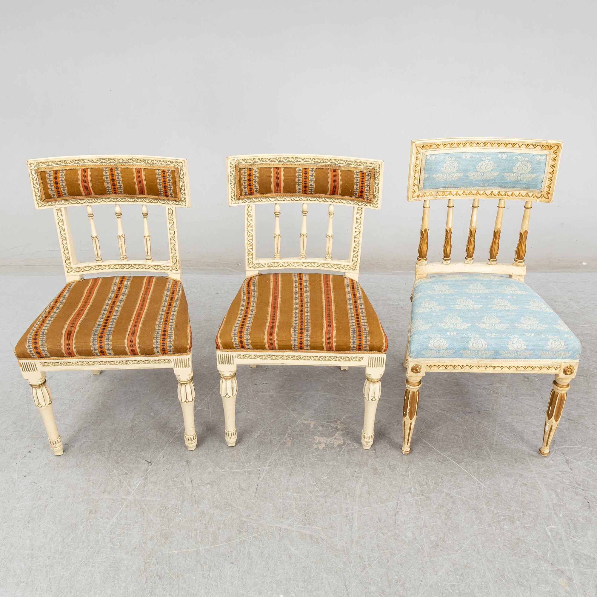 Chairs 1+2, one late gustavian, two 19th century.