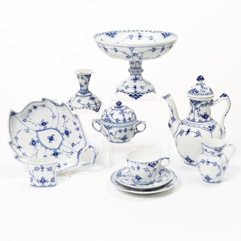Royal Copenhagen, a 32-piece porcelain 'Blue Fluted' coffee service, mostly half lace, Denmark, 1950's/60's.