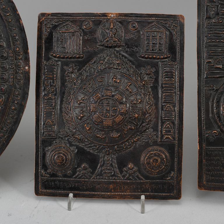 ThreeA Tibetan / Chinese  copper alloy plaques, , 19th/20th century.